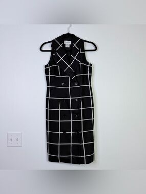 Chadwick’s | Sleeveless Black Grid-Print Double-Breasted Sheath Dress 4P